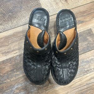Born Black Woven Leather Women’s Heeled Clog